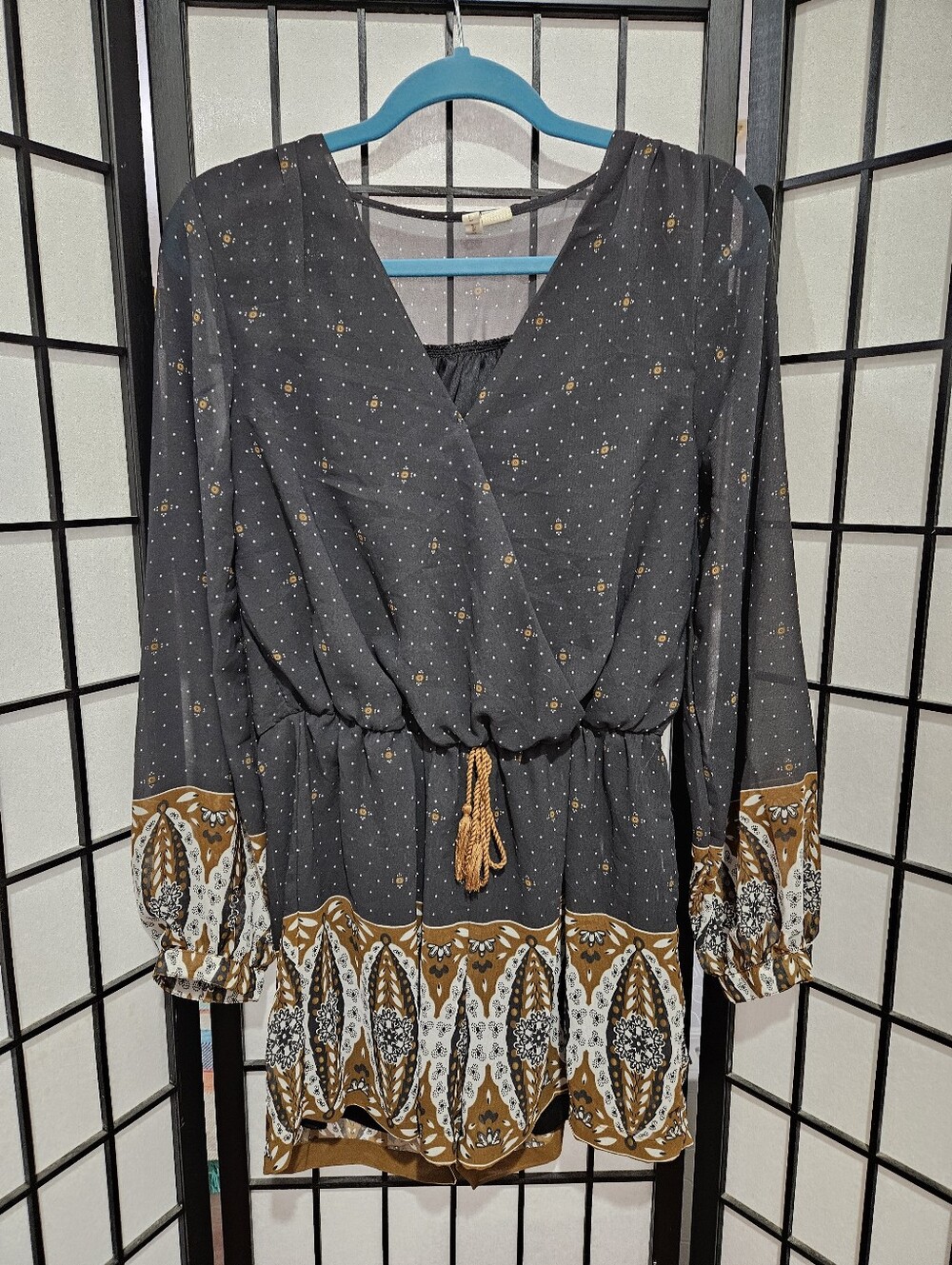 Japna Gray Cowl Neck Bishop Sleeve Sundress